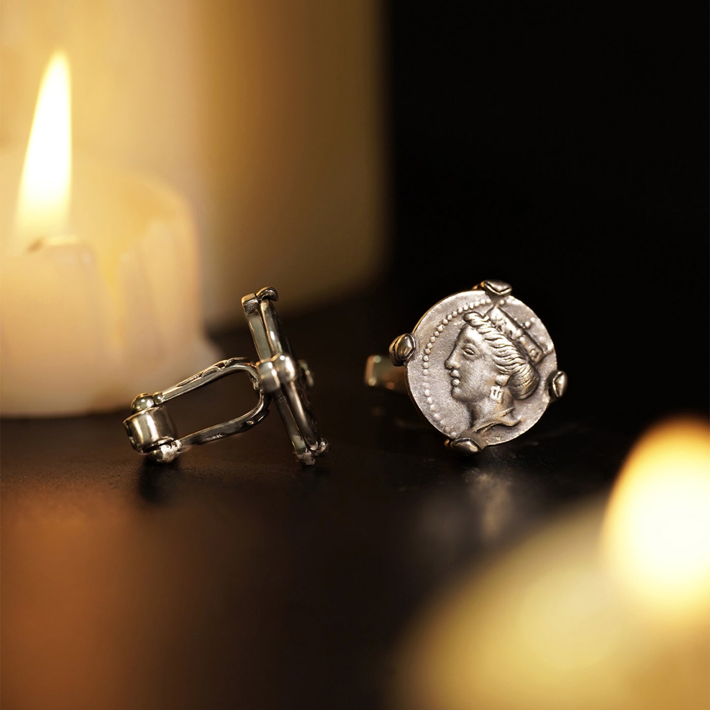 925 silver series Tika, the goddess of destiny, silver coin style cufflinks MM2204S