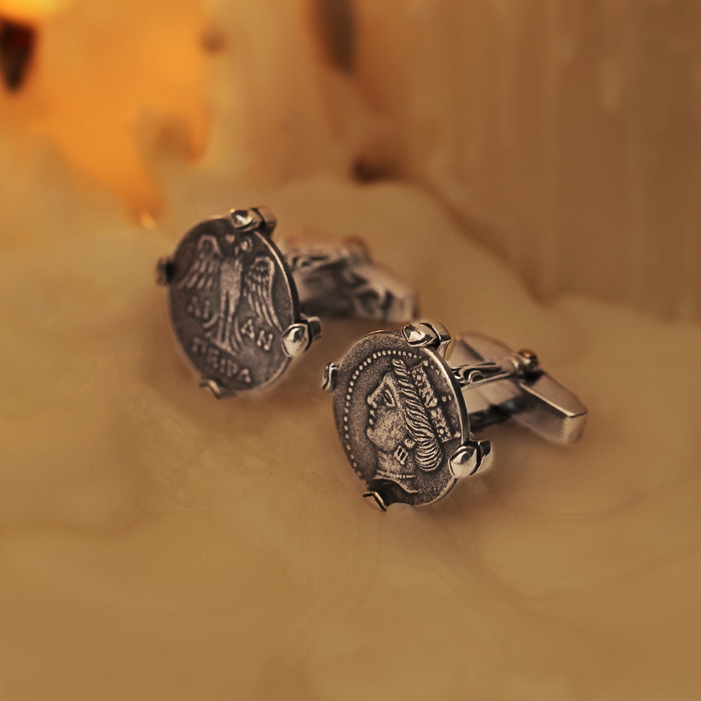 925 silver series Tika, the goddess of destiny, silver coin style cufflinks MM2204S