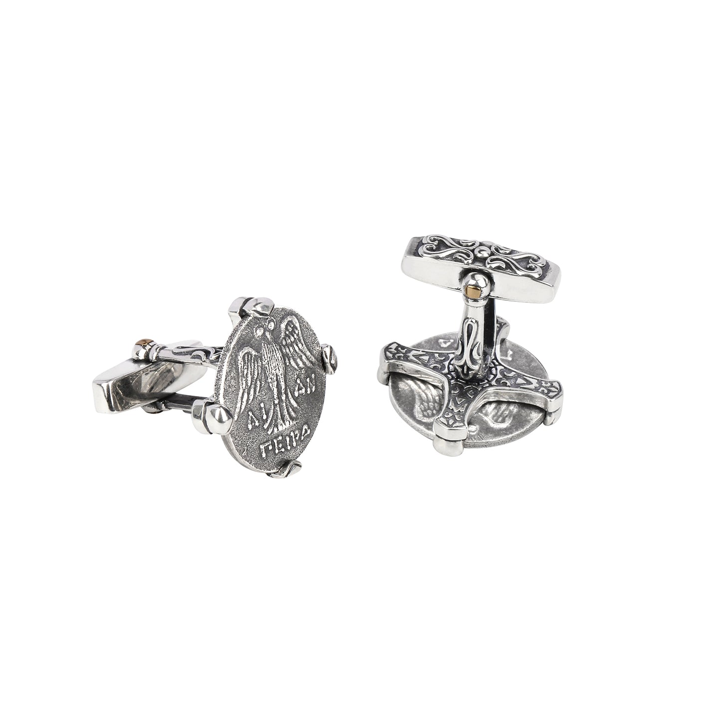 925 silver series Tika, the goddess of destiny, silver coin style cufflinks MM2204S
