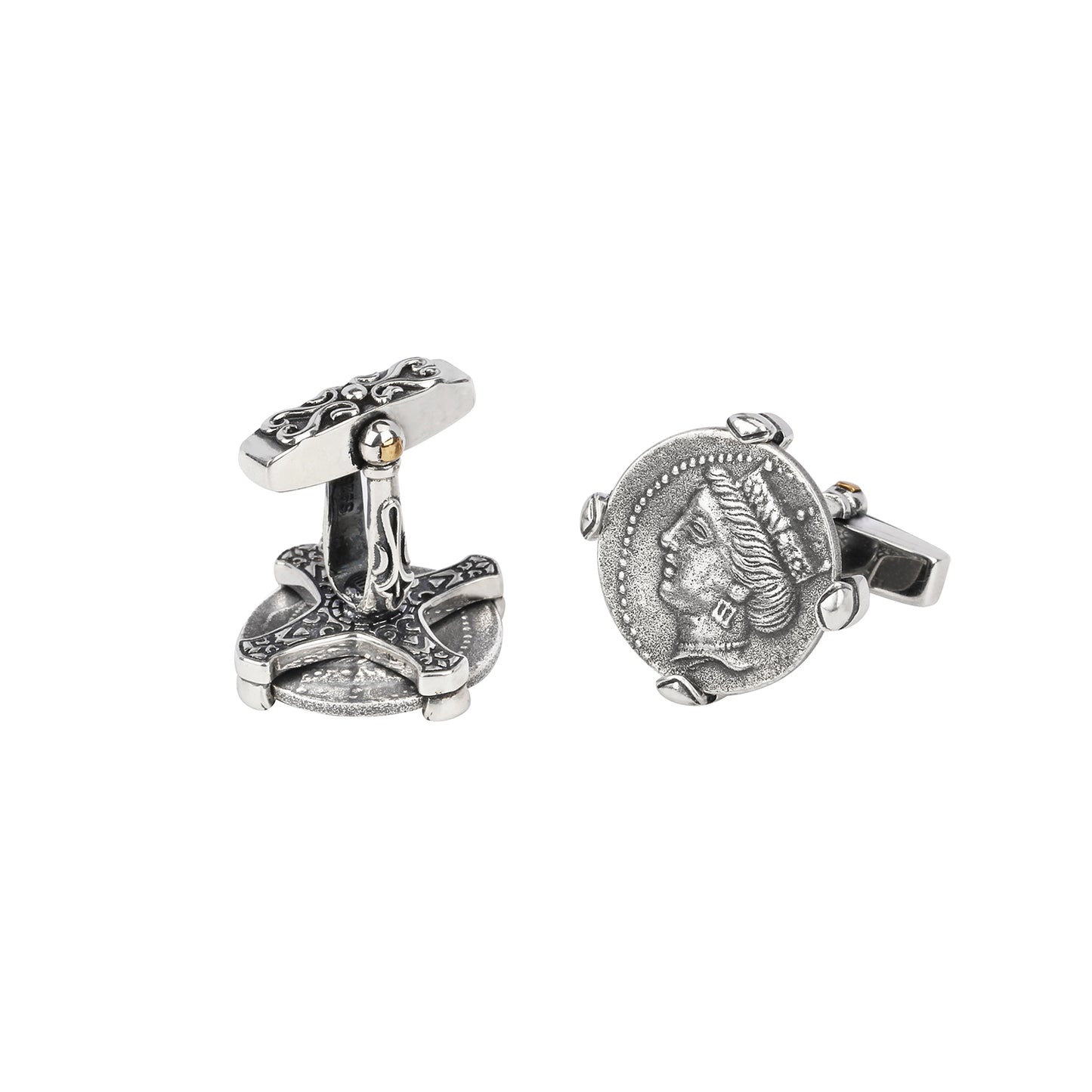 925 silver series Tika, the goddess of destiny, silver coin style cufflinks MM2204S