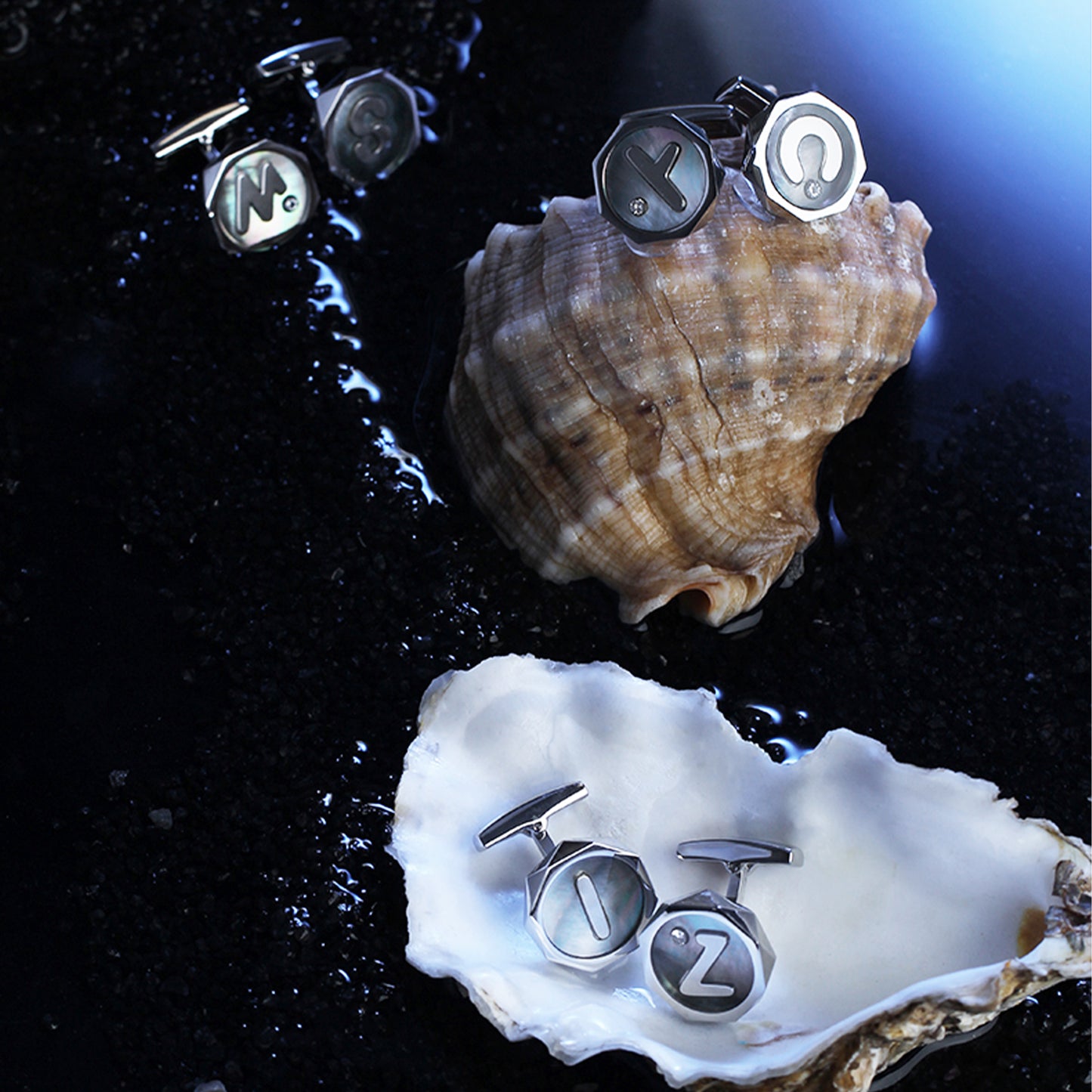 Barents Sea Chart - butterfly shell inlaid 26 letter series cufflinks MM2237A-Z Select one only