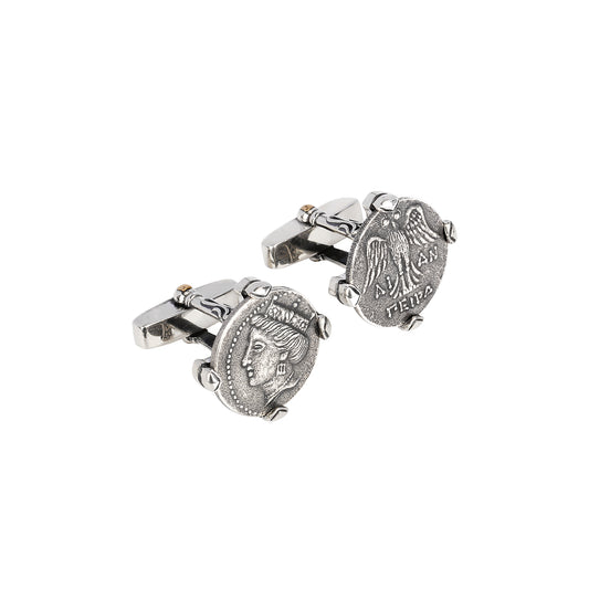925 silver series Tika, the goddess of destiny, silver coin style cufflinks MM2204S